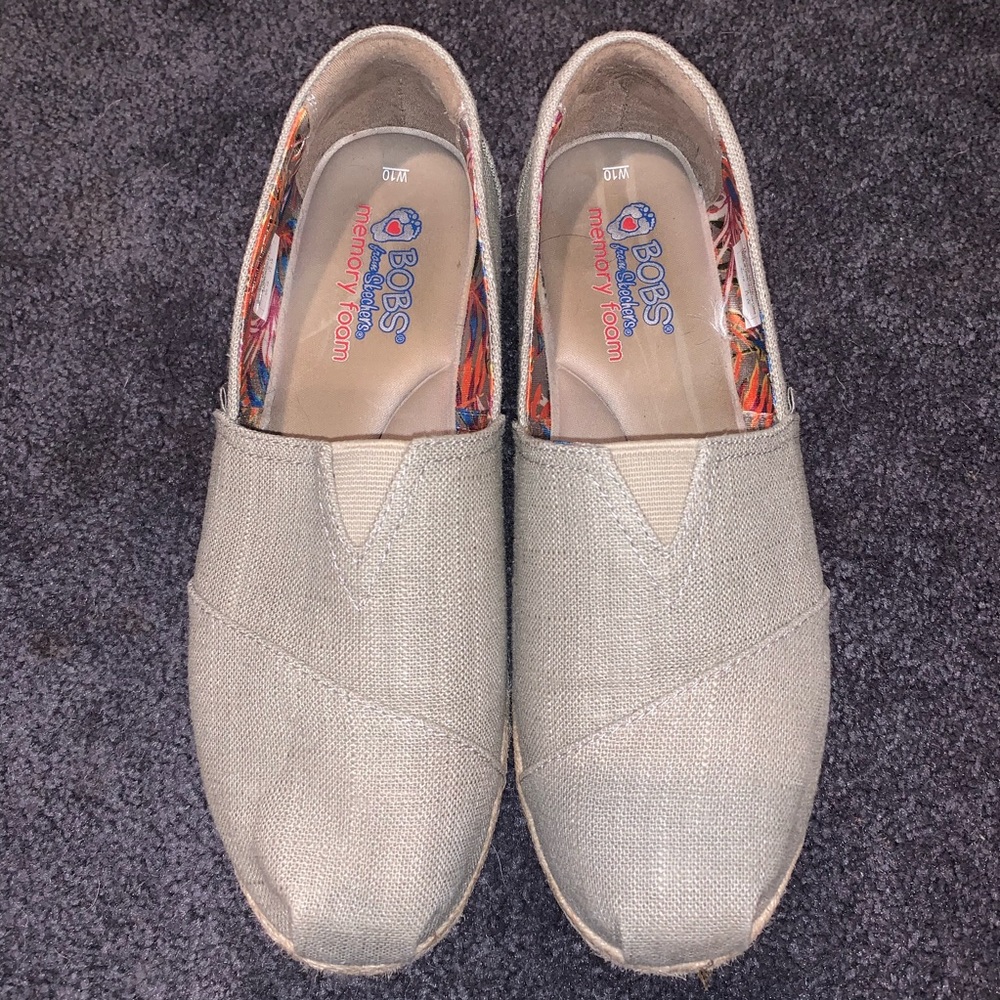 Skechers BOBS Taupe Memory Foam Espadrille Wedge